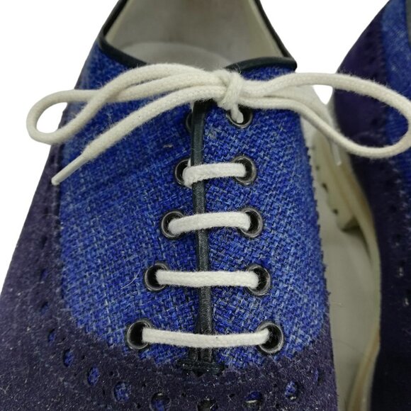 Isaia Napoli Blue Suede Brogues Oxford Loafers Size 6.5 US Mens 7.5 Womens 9.5 - Picture 3 of 13